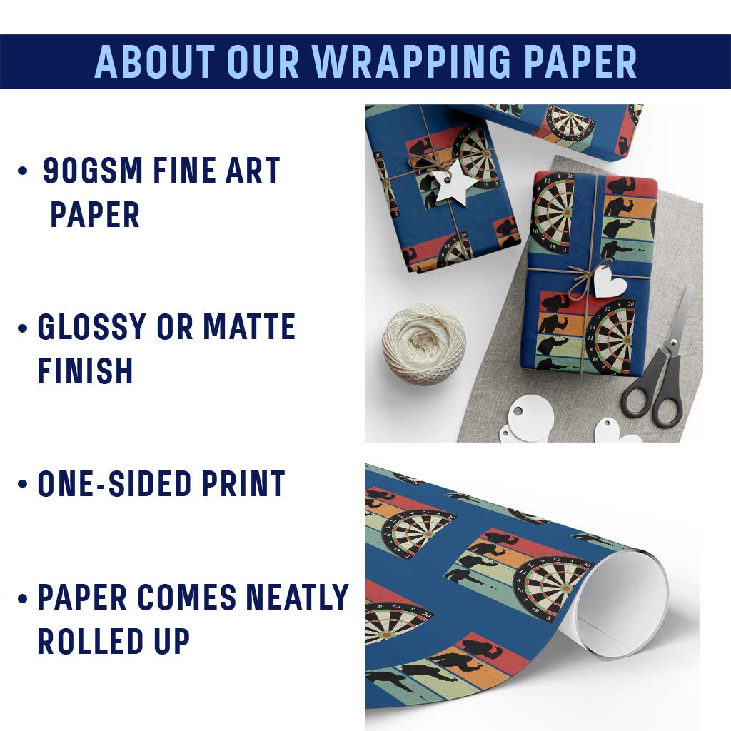 Funny Bigfoot Dart Player Crytid Sunset Retro Vintage Wrapping Paper Roll Dartist Gift TS12 Print Your Wear