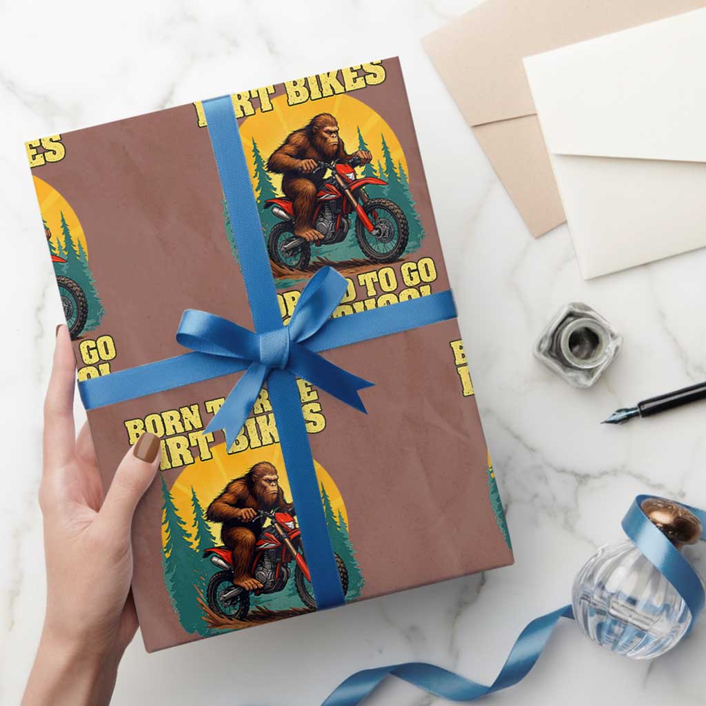 Funny Bigfoot Dirt Bike Wrapping Paper Roll Born To Ride Dirt Bikes Forced To Go To School TS14 Mocha Print Your Wear