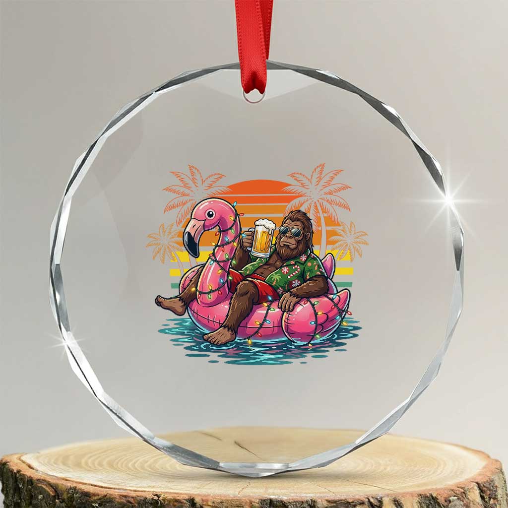Funny Bigfoot Drinking Beer Christmas in July Crystal Glass Ornament TS14 Transparent Glass 3'' Circle Print Your Wear