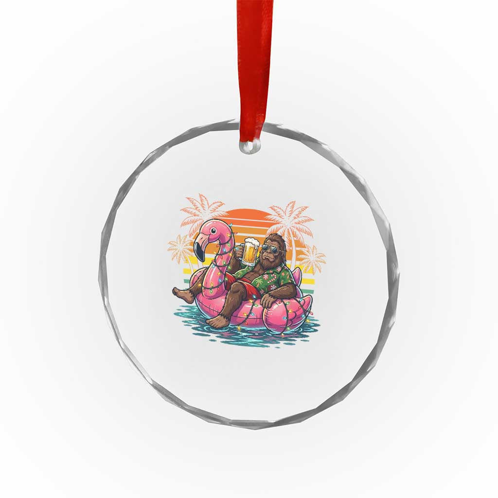 Funny Bigfoot Drinking Beer Christmas in July Crystal Glass Ornament