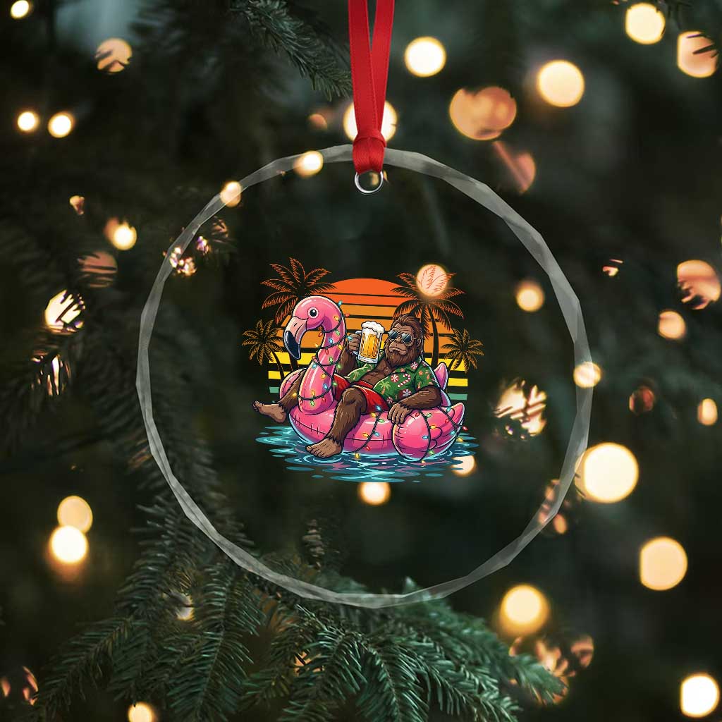 Funny Bigfoot Drinking Beer Christmas in July Crystal Glass Ornament