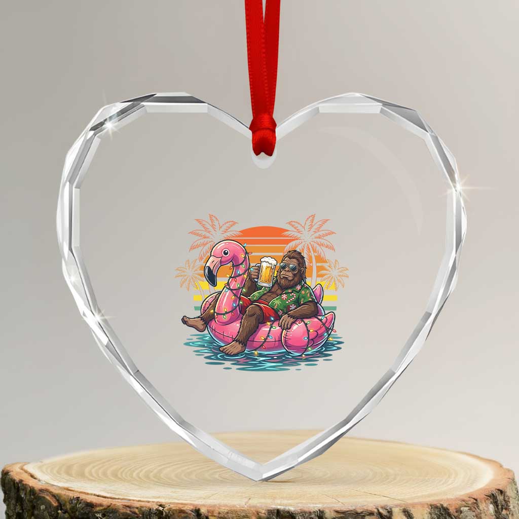 Funny Bigfoot Drinking Beer Christmas in July Heart Crystal Glass Ornament