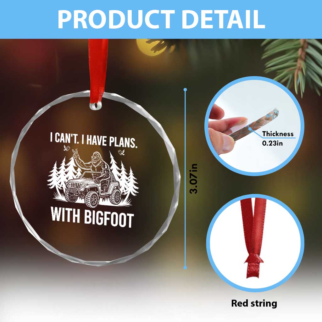 Funny Bigfoot Driving Car Crystal Glass Ornament I Cant I Have Plans With Bigfoot TS12 Print Your Wear