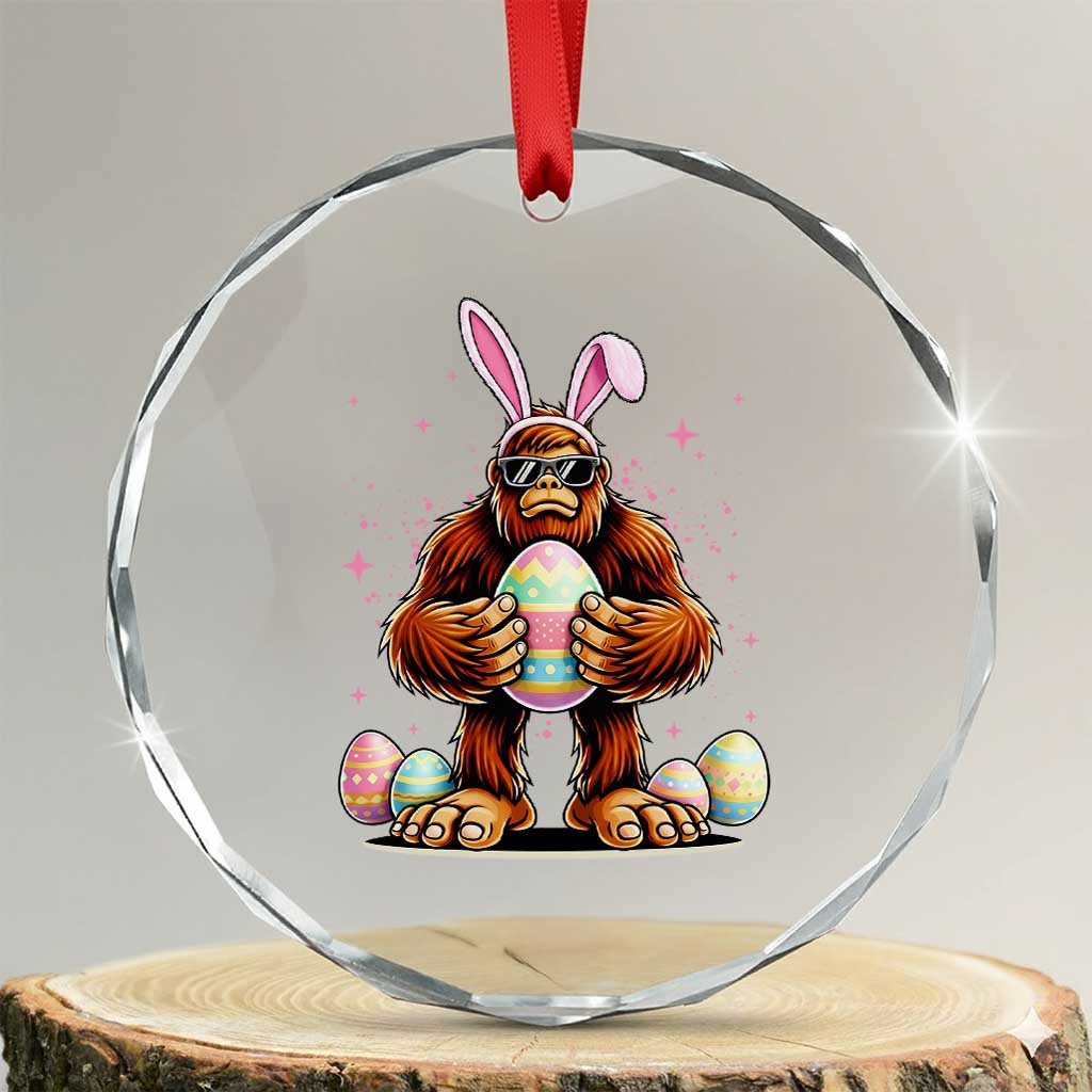 Funny Bigfoot Easter Day Bunny Sasquatch Egg Crystal Glass Ornament TS11 Transparent Glass 3'' Circle Print Your Wear