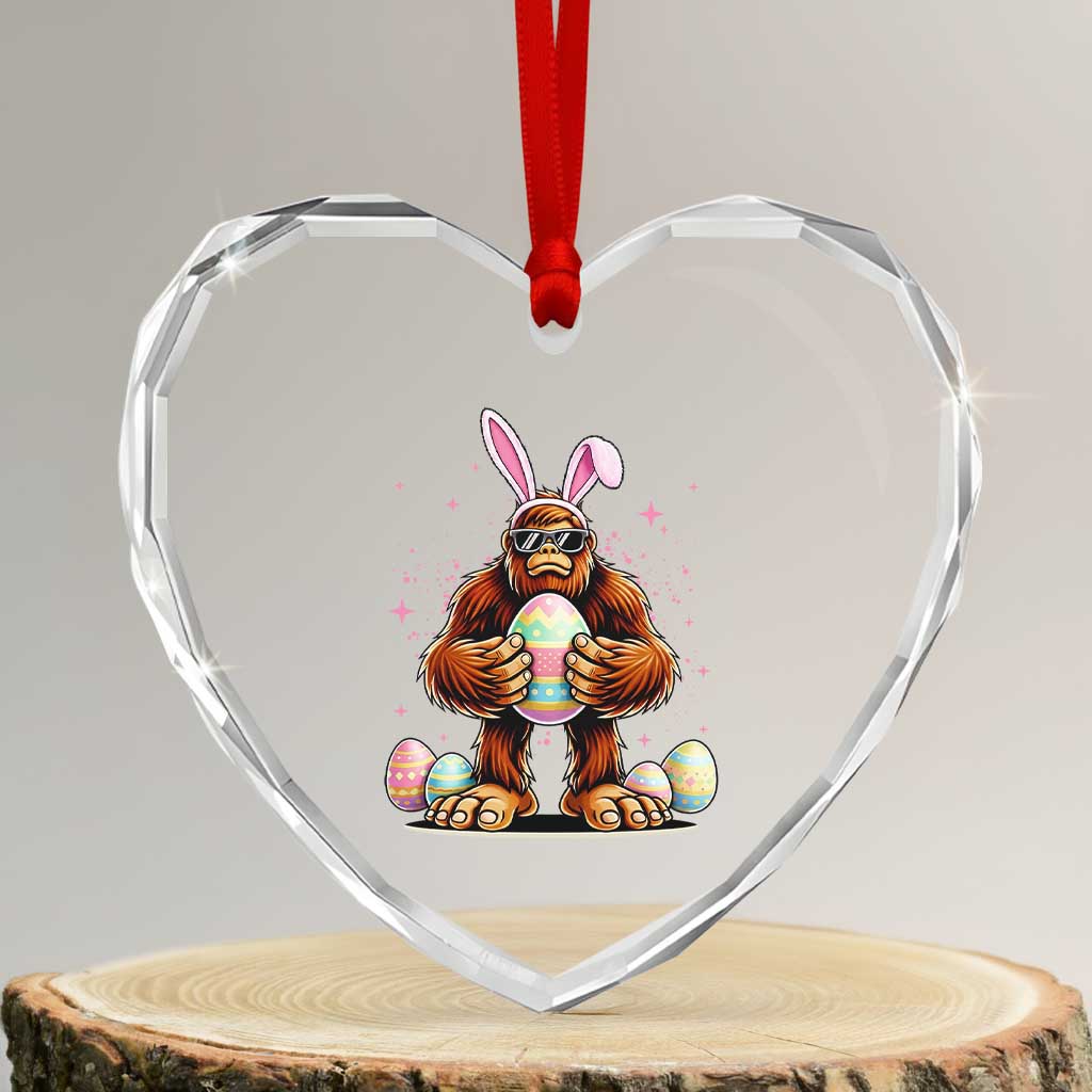 Funny Bigfoot Easter Day Bunny Sasquatch Egg Heart Crystal Glass Ornament TS11 Transparent Glass 3'' Heart Print Your Wear