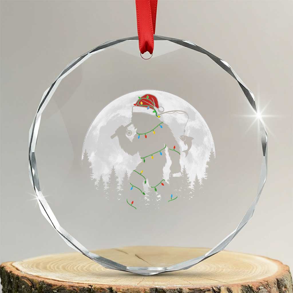 Funny Bigfoot Fishing Christmas Crystal Glass Ornament Sasquatch Moon Fisherman TS14 Transparent Glass 3'' Circle Print Your Wear