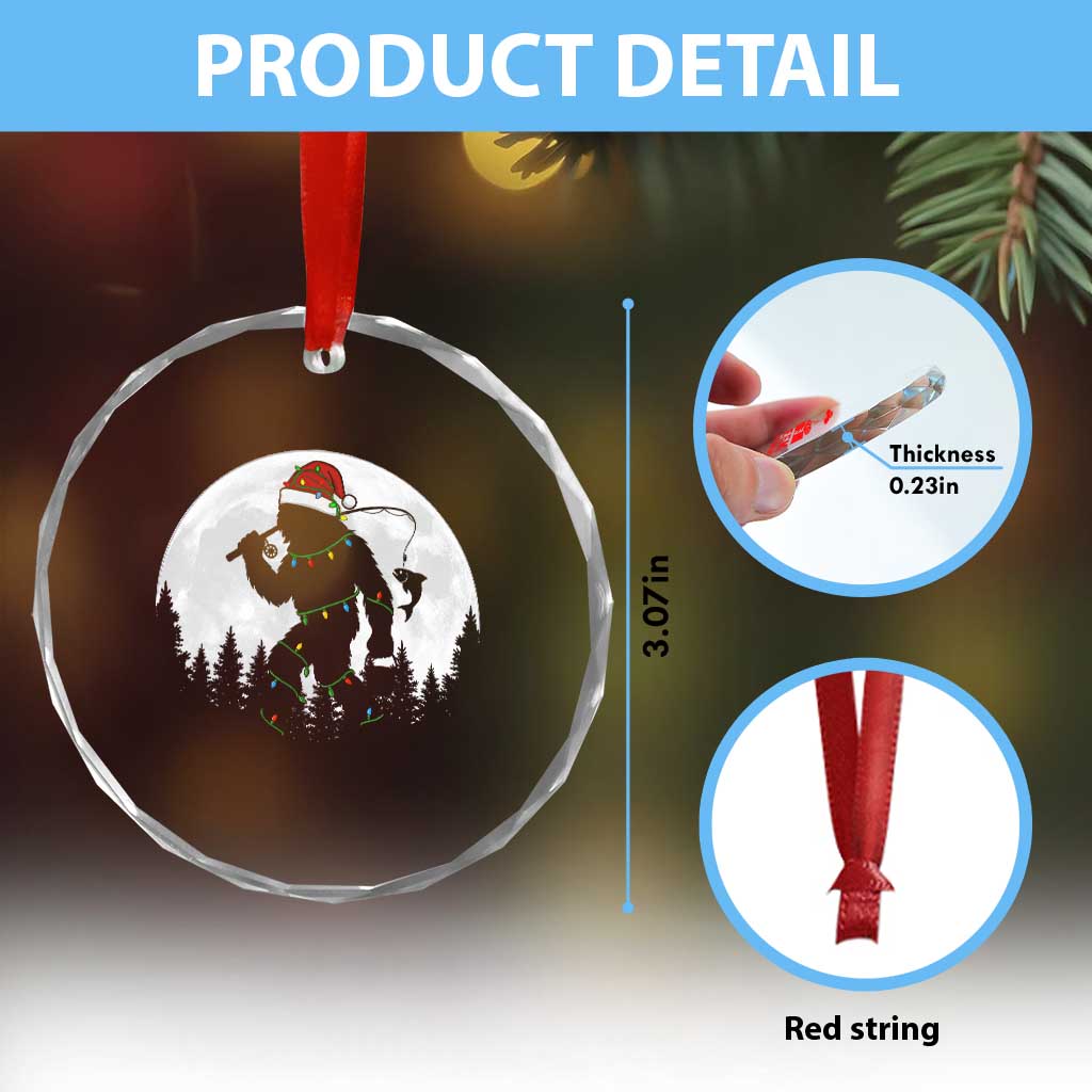 Funny Bigfoot Fishing Christmas Crystal Glass Ornament Sasquatch Moon Fisherman TS14 Print Your Wear