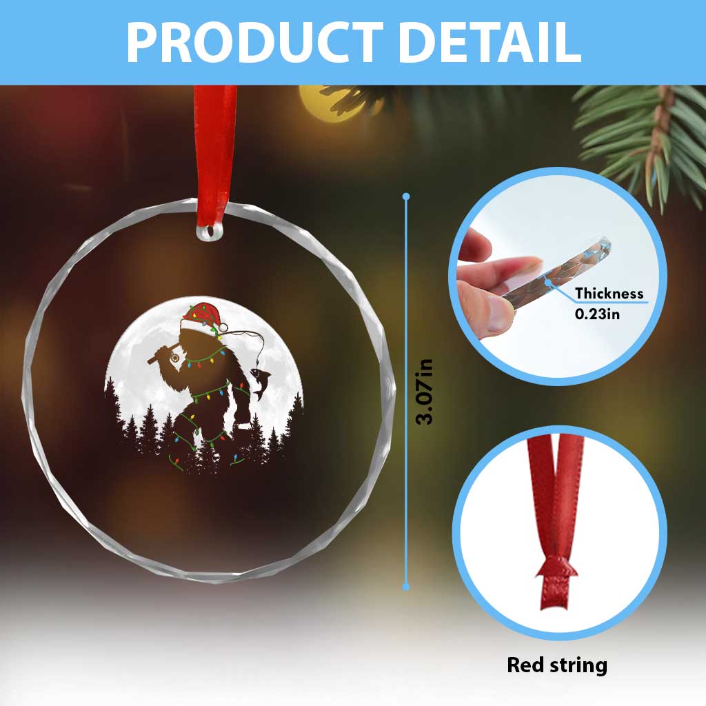 Funny Bigfoot Fishing Christmas Crystal Glass Ornament Sasquatch Moon Fisherman TS14 Print Your Wear