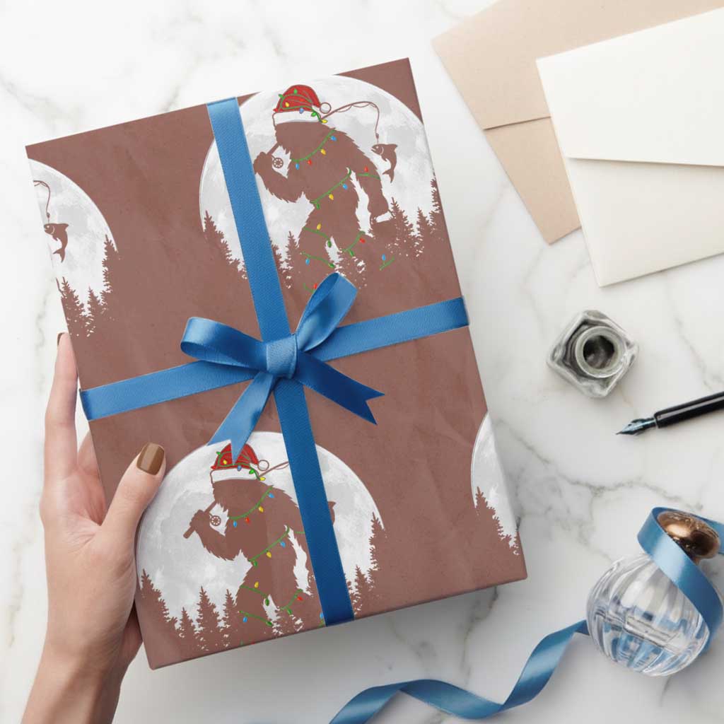 Funny Bigfoot Fishing Christmas Wrapping Paper Roll Sasquatch Moon Fisherman TS14 Mocha Print Your Wear