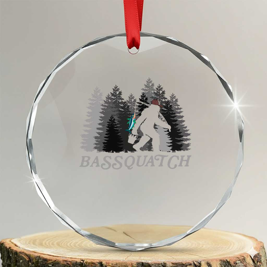 Funny Bigfoot Fishing Crystal Glass Ornament Bassquatch Sasquatch In The Forest Yeti TS10 Transparent Glass 3'' Circle Print Your Wear
