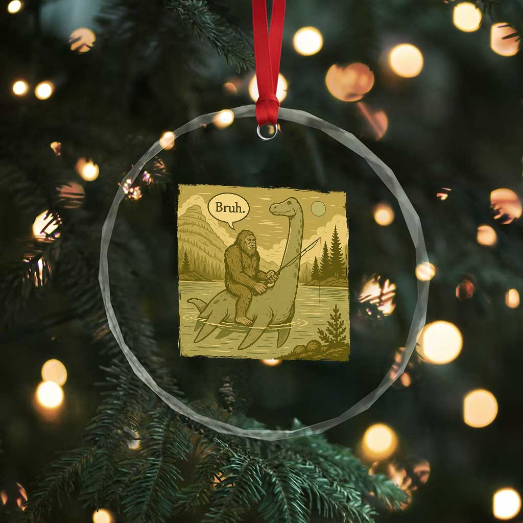 Funny Bigfoot Fishing Crystal Glass Ornament Sasquatch Loch Ness Monster Introvert Bruh TS14 Print Your Wear