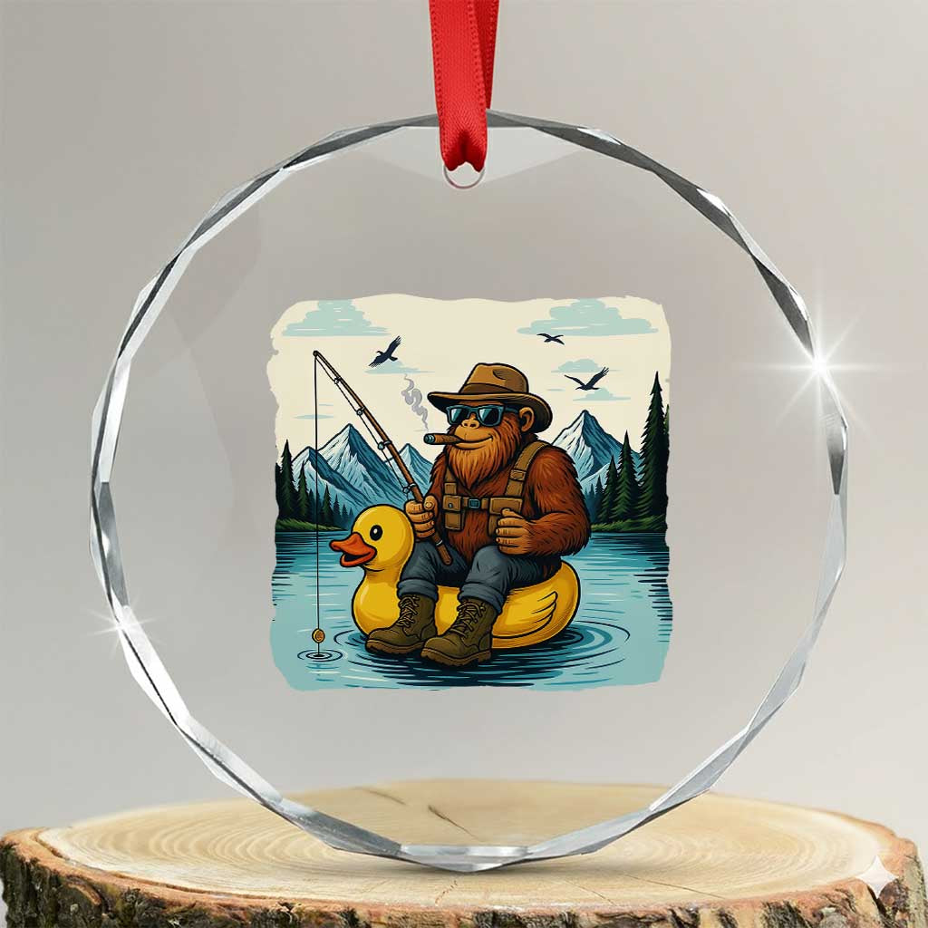 Funny Bigfoot Fishing Crystal Glass Ornament Sasquatch Sitting Rubber Duckie Cruise TS14 Transparent Glass 3'' Circle Print Your Wear