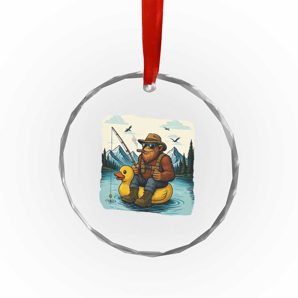 Funny Bigfoot Fishing Crystal Glass Ornament Sasquatch Sitting Rubber Duckie Cruise TS14 Print Your Wear
