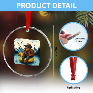 Funny Bigfoot Fishing Crystal Glass Ornament Sasquatch Sitting Rubber Duckie Cruise TS14 Print Your Wear