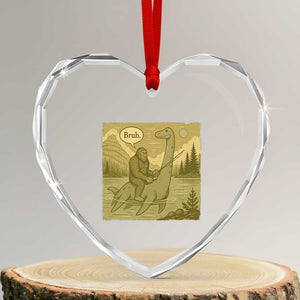 Funny Bigfoot Fishing Heart Crystal Glass Ornament Sasquatch Loch Ness Monster Introvert Bruh TS14 Transparent Glass 3'' Heart Print Your Wear