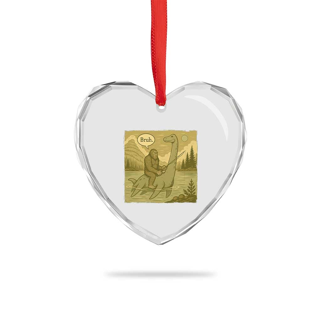 Funny Bigfoot Fishing Heart Crystal Glass Ornament Sasquatch Loch Ness Monster Introvert Bruh TS14 Print Your Wear