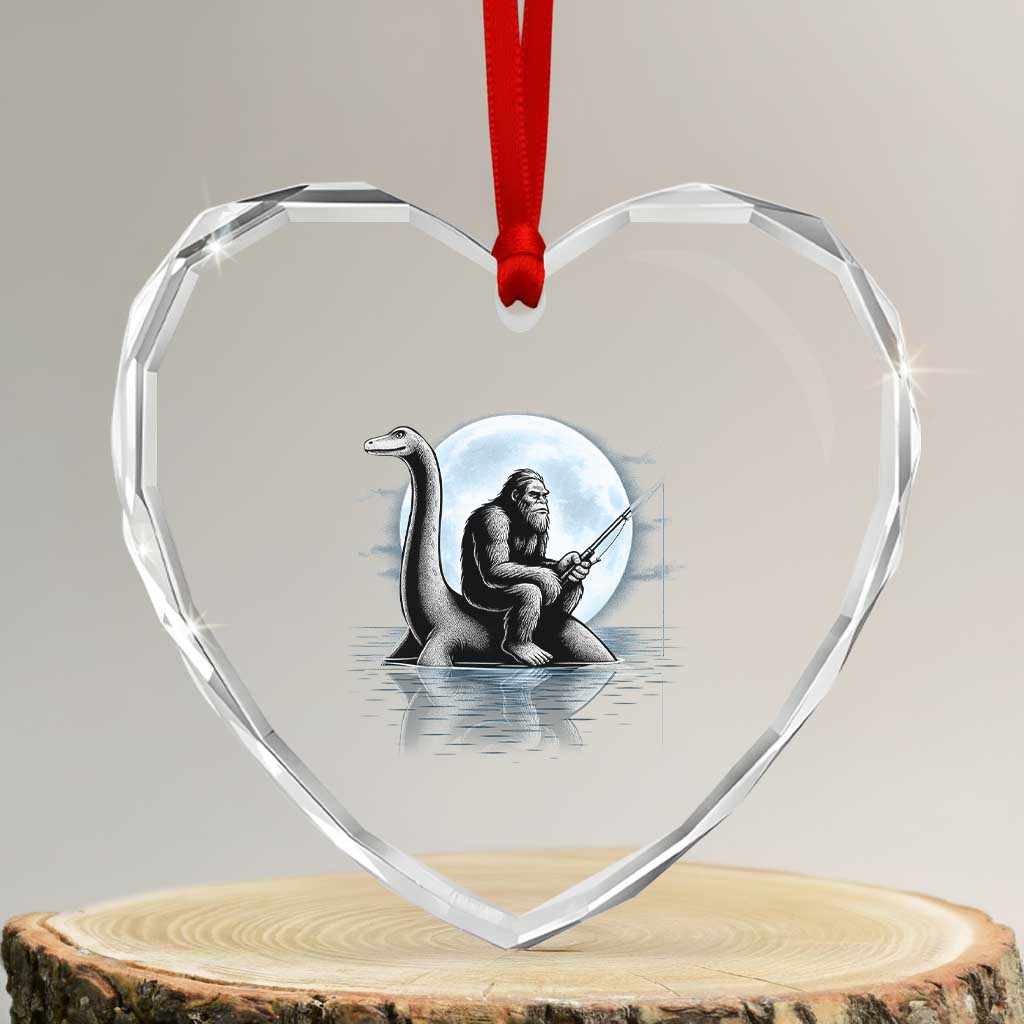 Funny Bigfoot Fishing Heart Crystal Glass Ornament Sasquatch Riding Nessie Cryptid Moon Night TS14 Transparent Glass 3'' Heart Print Your Wear