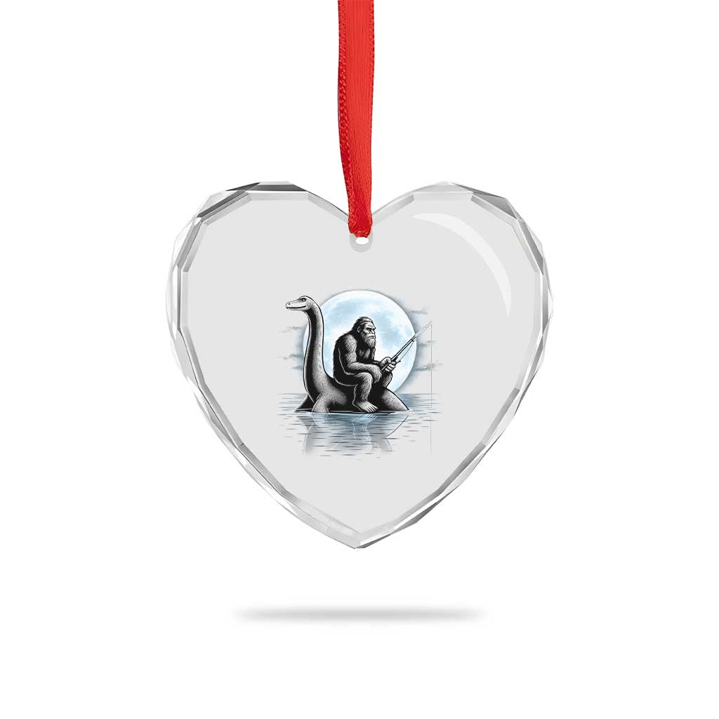 Funny Bigfoot Fishing Heart Crystal Glass Ornament Sasquatch Riding Nessie Cryptid Moon Night TS14 Print Your Wear