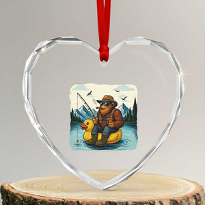 Funny Bigfoot Fishing Heart Crystal Glass Ornament Sasquatch Sitting Rubber Duckie Cruise TS14 Transparent Glass 3'' Heart Print Your Wear