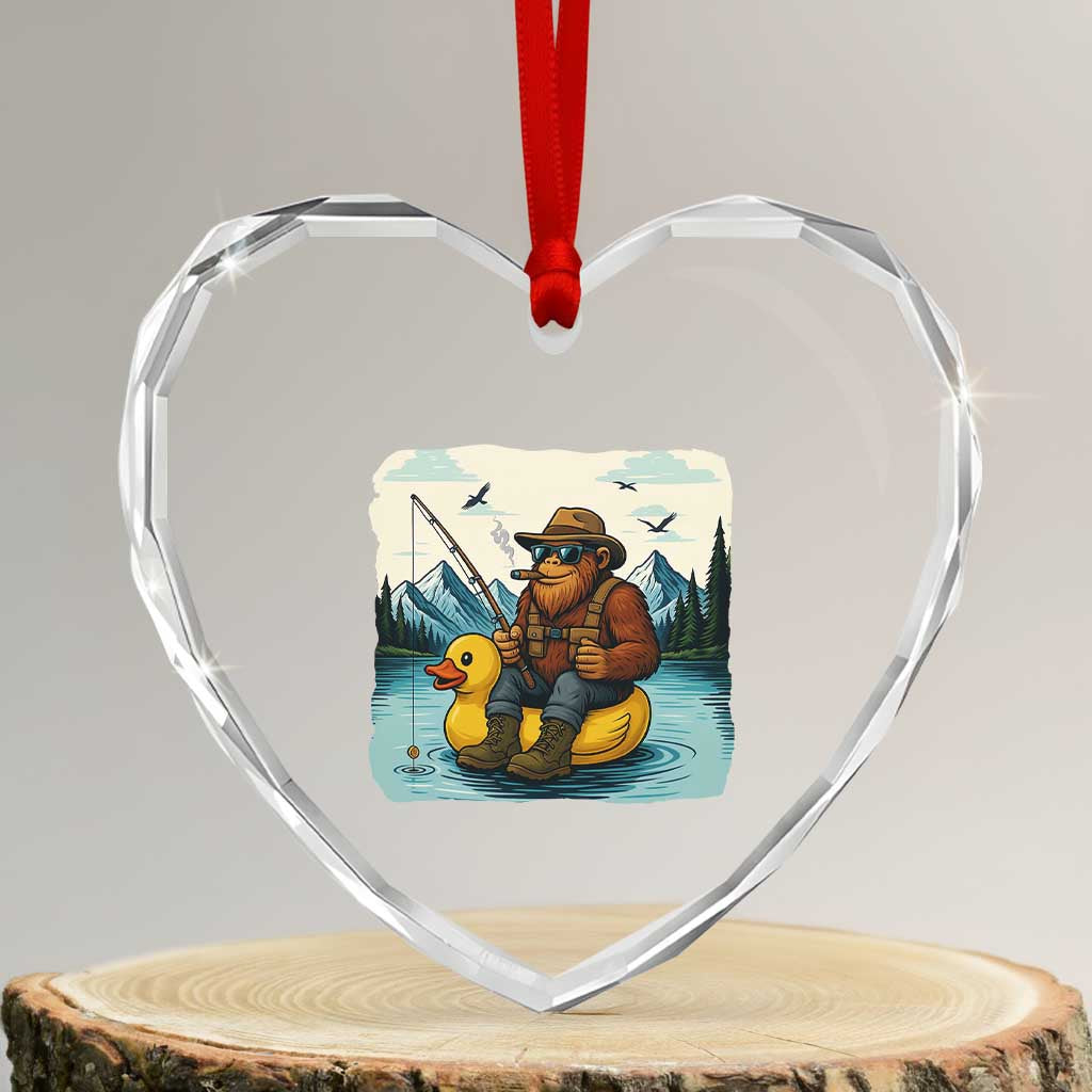 Funny Bigfoot Fishing Heart Crystal Glass Ornament Sasquatch Sitting Rubber Duckie Cruise TS14 Transparent Glass 3'' Heart Print Your Wear