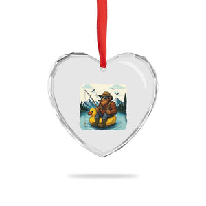 Funny Bigfoot Fishing Heart Crystal Glass Ornament Sasquatch Sitting Rubber Duckie Cruise TS14 Print Your Wear