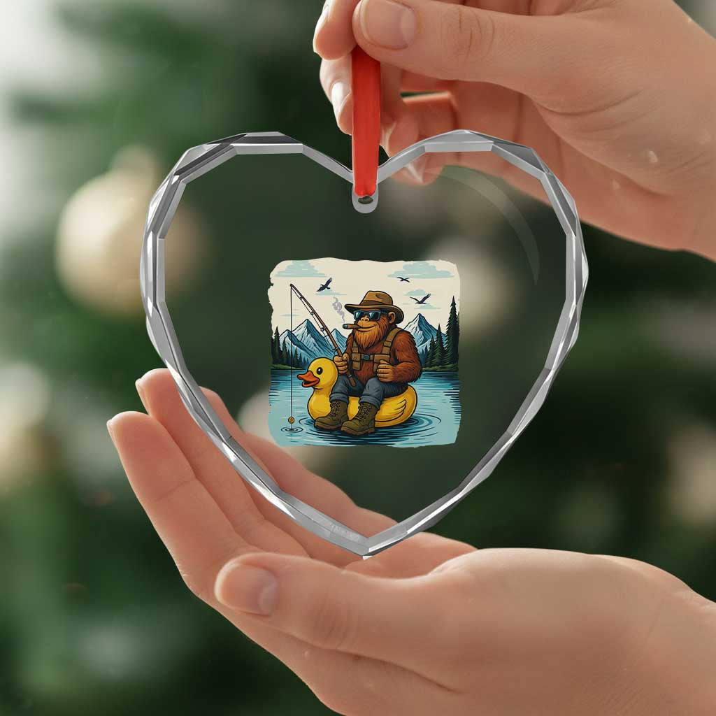 Funny Bigfoot Fishing Heart Crystal Glass Ornament Sasquatch Sitting Rubber Duckie Cruise TS14 Print Your Wear