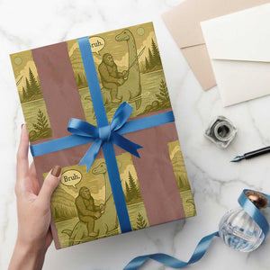Funny Bigfoot Fishing Wrapping Paper Roll Sasquatch Loch Ness Monster Introvert Bruh TS14 Mocha Print Your Wear