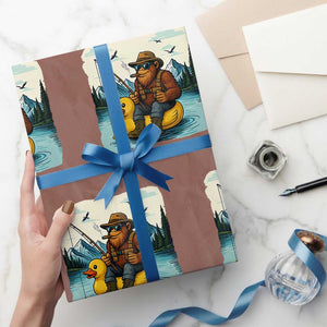 Funny Bigfoot Fishing Wrapping Paper Roll Sasquatch Sitting Rubber Duckie Cruise TS14 Mocha Print Your Wear