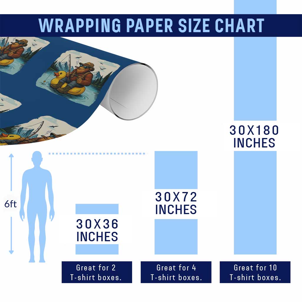 Funny Bigfoot Fishing Wrapping Paper Roll Sasquatch Sitting Rubber Duckie Cruise TS14 Print Your Wear