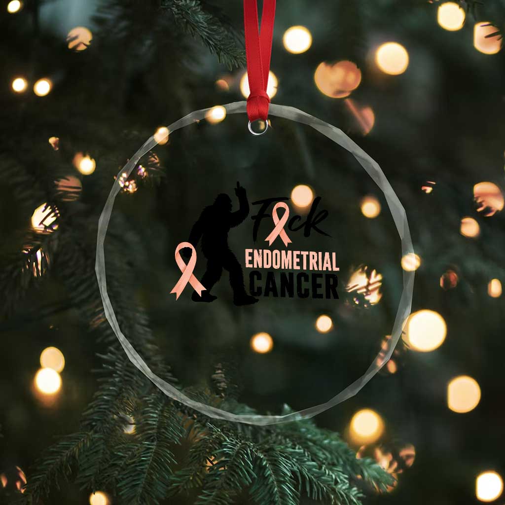 Funny Bigfoot Fuck Endometrial Cancer Awareness Gift Crystal Glass Ornament