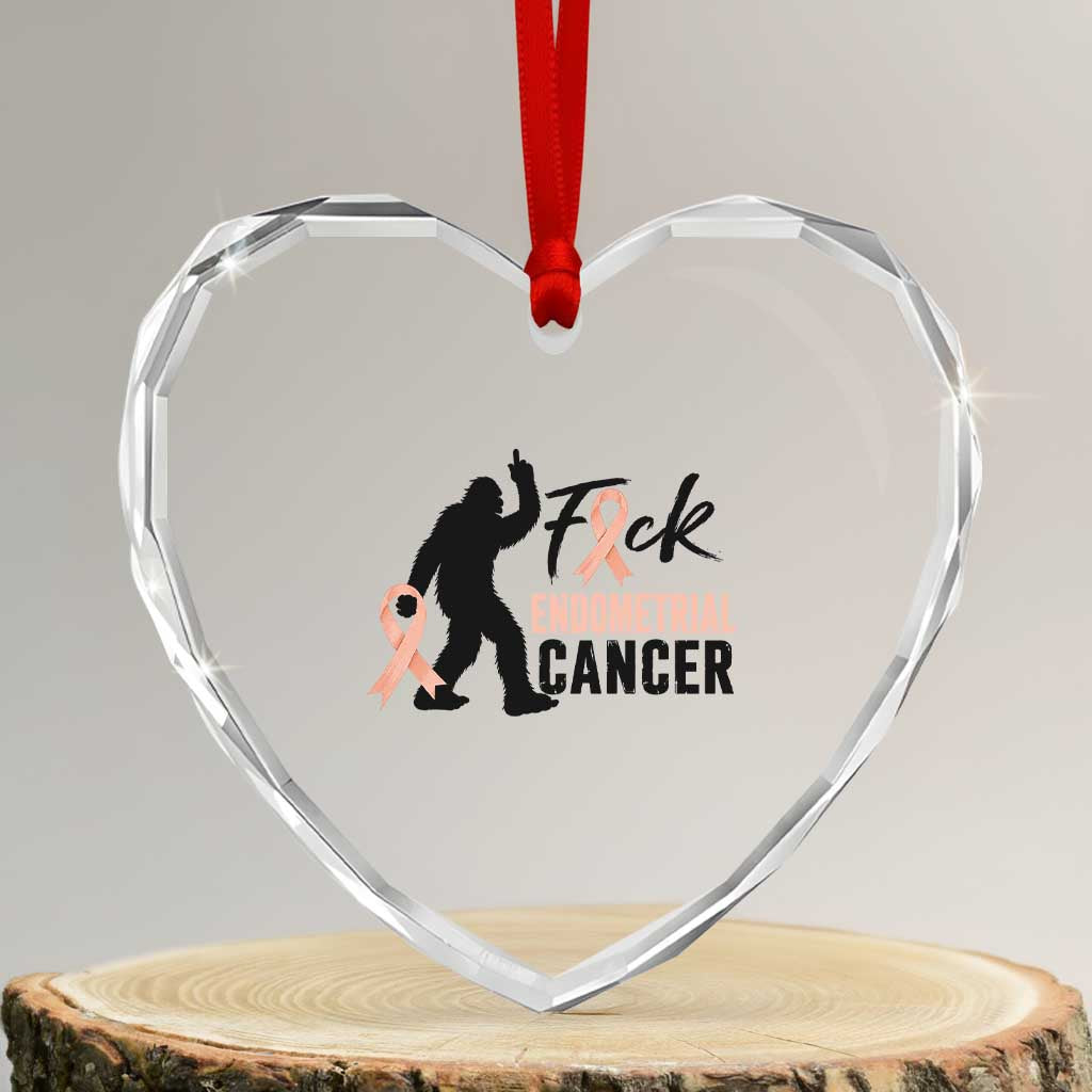 Funny Bigfoot Fuck Endometrial Cancer Awareness Gift Heart Crystal Glass Ornament TS12 Transparent Glass 3'' Heart Print Your Wear