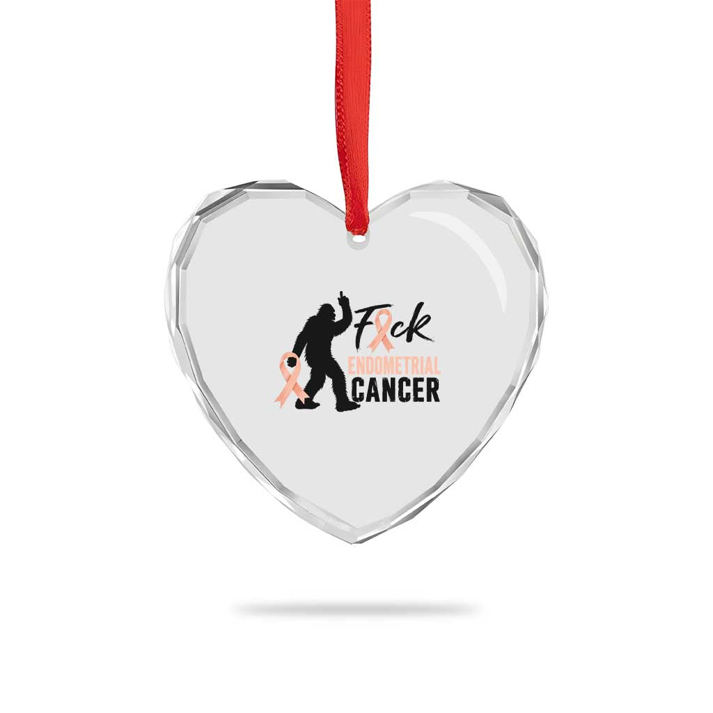Funny Bigfoot Fuck Endometrial Cancer Awareness Gift Heart Crystal Glass Ornament