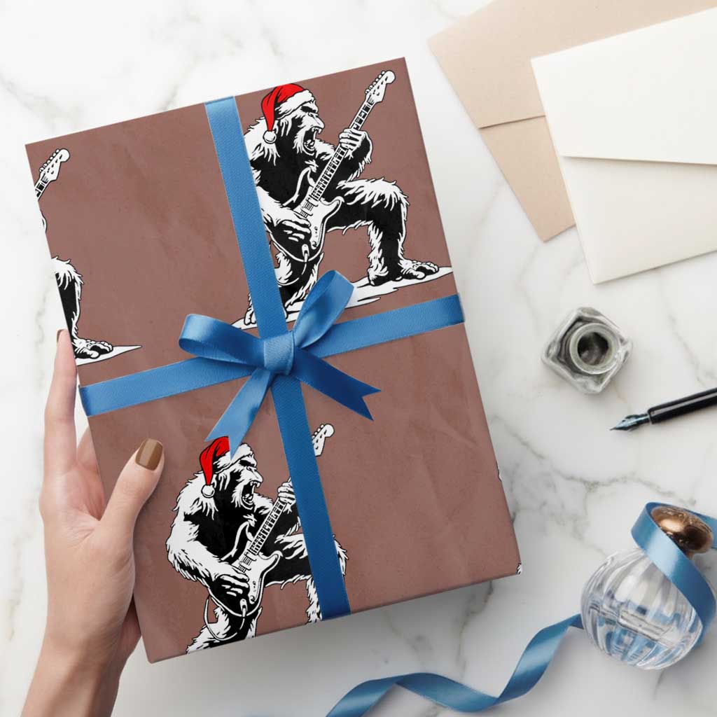Funny Bigfoot Guitar Wrapping Paper Roll Rock and Roll Christmas TS14 Mocha Print Your Wear