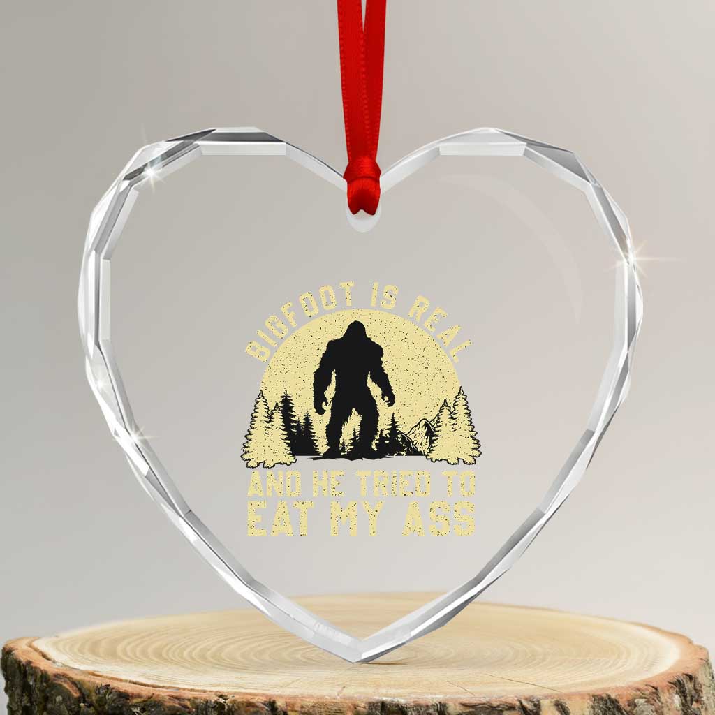 Funny Bigfoot Heart Crystal Glass Ornament Sasquatch Big Foot Eat My Ass Vintage Cryptid Meme TS10 Transparent Glass 3'' Heart Print Your Wear