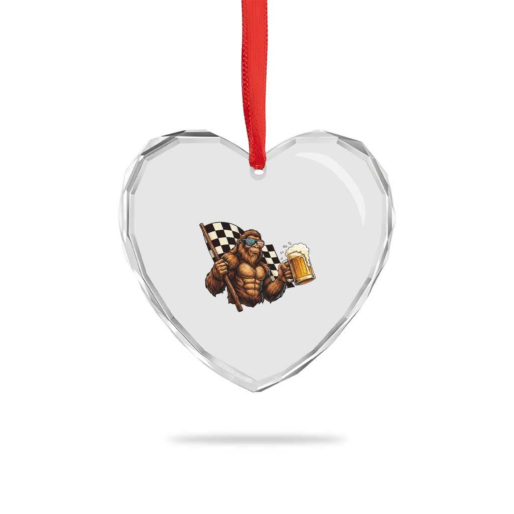 Funny Bigfoot Heart Crystal Glass Ornament Sasquatch Drinking Beer Racing Car TS14 Print Your Wear