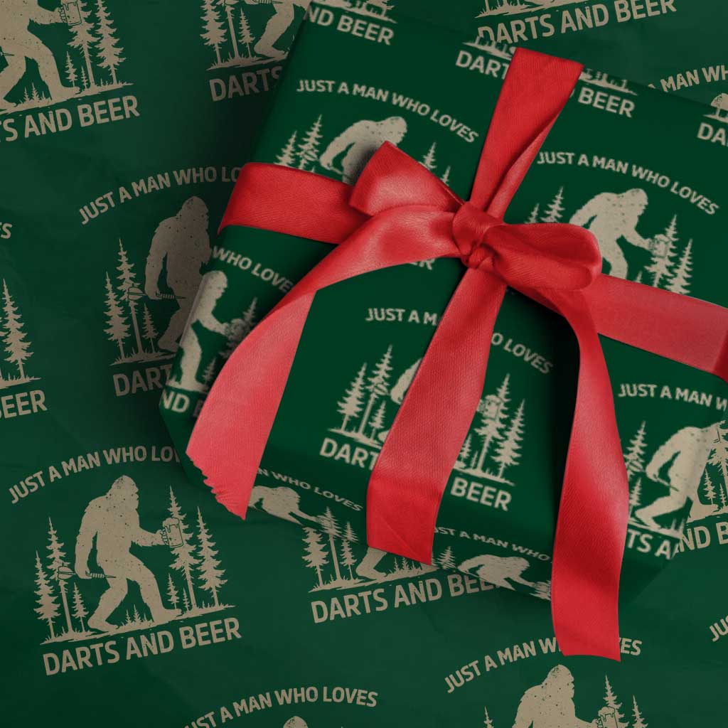 Funny Bigfoot Just A Man Who Loves Darts And Beer Gift Wrapping Paper Roll TS12 Green Print Your Wear