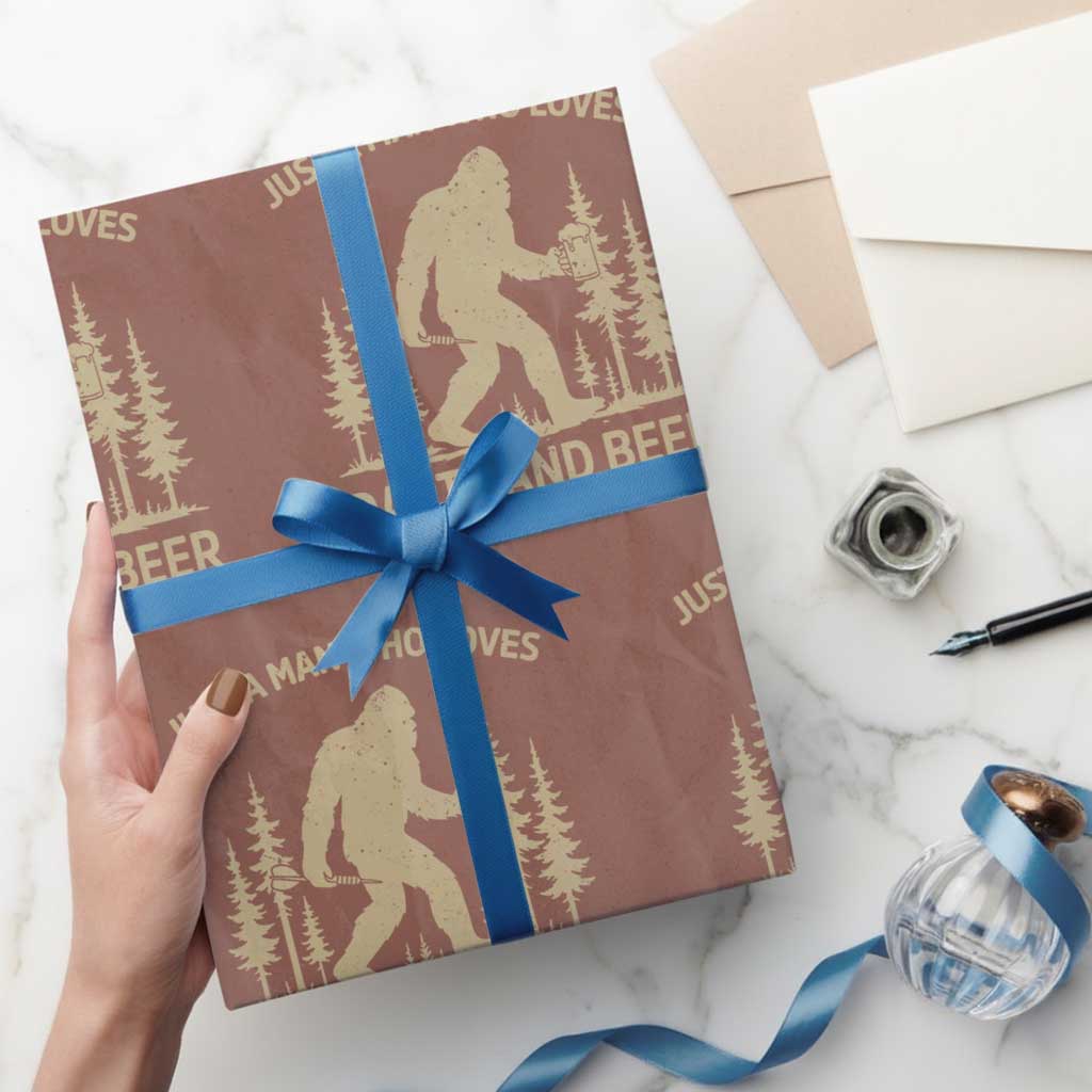 Funny Bigfoot Just A Man Who Loves Darts And Beer Gift Wrapping Paper Roll TS12 Mocha Print Your Wear