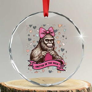 Funny Bigfoot Knitting Crystal Glass Ornament Knitter In The Wild TS12 Transparent Glass 3'' Circle Print Your Wear