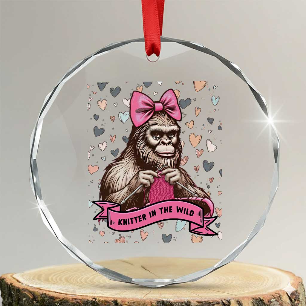 Funny Bigfoot Knitting Crystal Glass Ornament Knitter In The Wild TS12 Transparent Glass 3'' Circle Print Your Wear