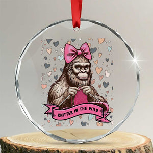 Funny Bigfoot Knitting Crystal Glass Ornament Knitter In The Wild TS12 Transparent Glass 3'' Circle Print Your Wear