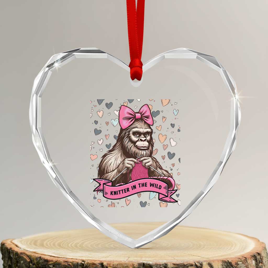 Funny Bigfoot Knitting Heart Crystal Glass Ornament Knitter In The Wild TS12 Transparent Glass 3'' Heart Print Your Wear