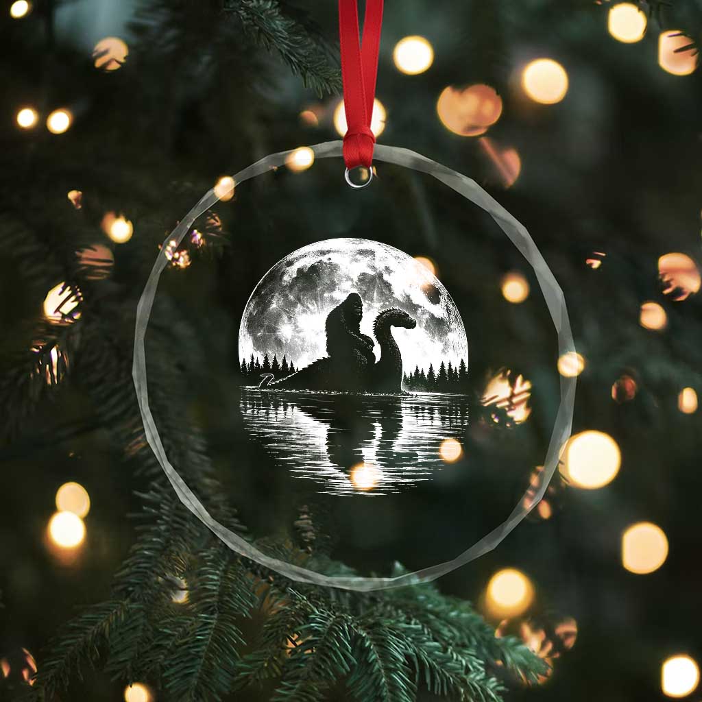 Funny Bigfoot Loch Ness Monster Crystal Glass Ornament Retro Sasquatch Nessie Funny Cryptid Moon TS10 Print Your Wear