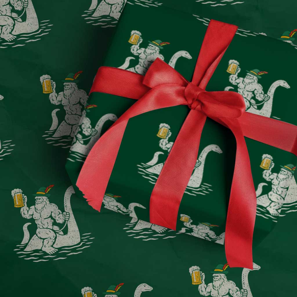 Funny Bigfoot Loch Ness Monster Oktoberfest Wrapping Paper Roll German Oktoberfest Sasquatch Drinking TS10 Green Print Your Wear