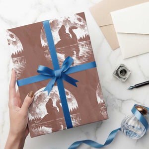 Funny Bigfoot Loch Ness Monster Wrapping Paper Roll Retro Sasquatch Nessie Funny Cryptid Moon TS10 Mocha Print Your Wear