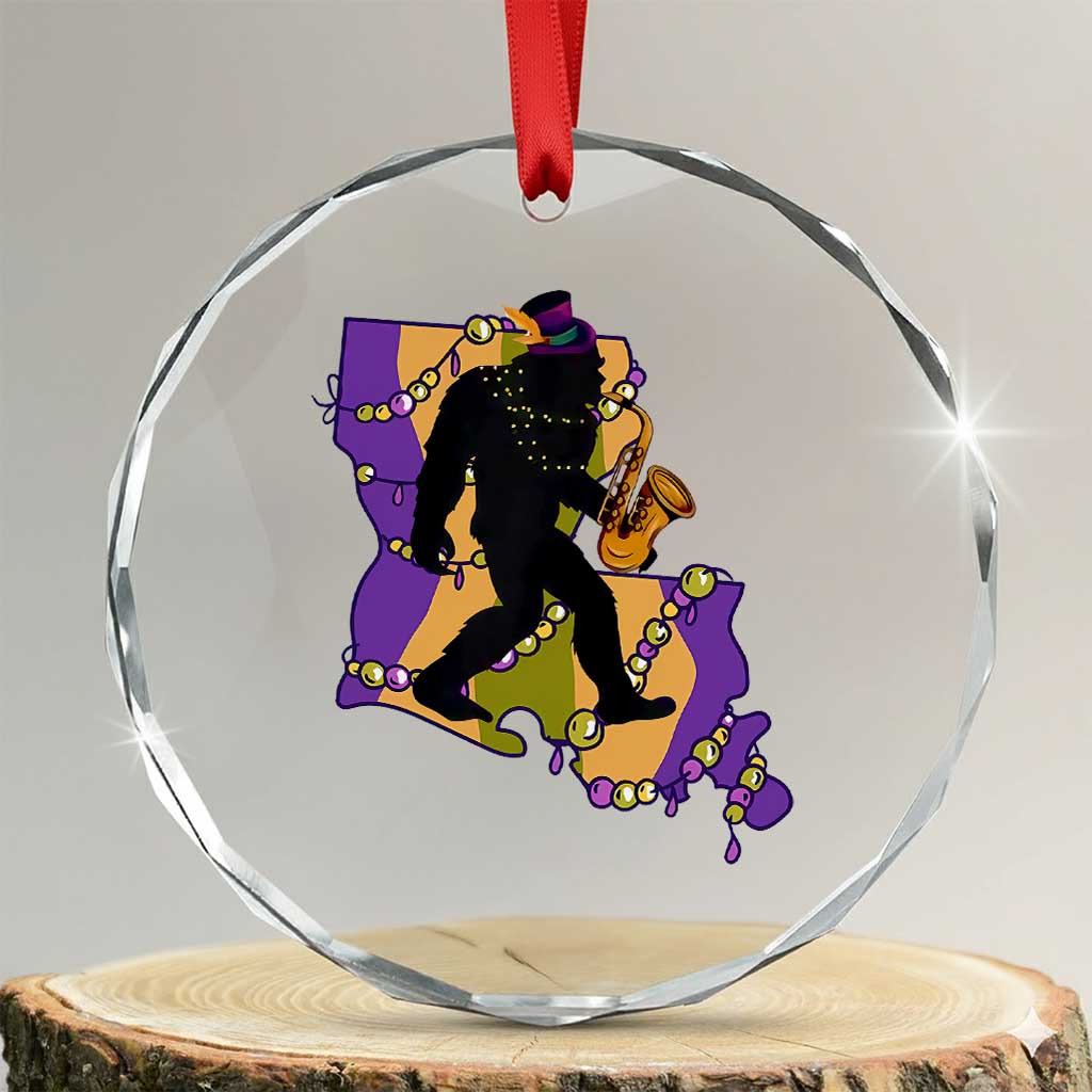 Funny Bigfoot Mardi Gras Louisiana Map Jazz Music Crystal Glass Ornament TS11 Transparent Glass 3'' Circle Print Your Wear