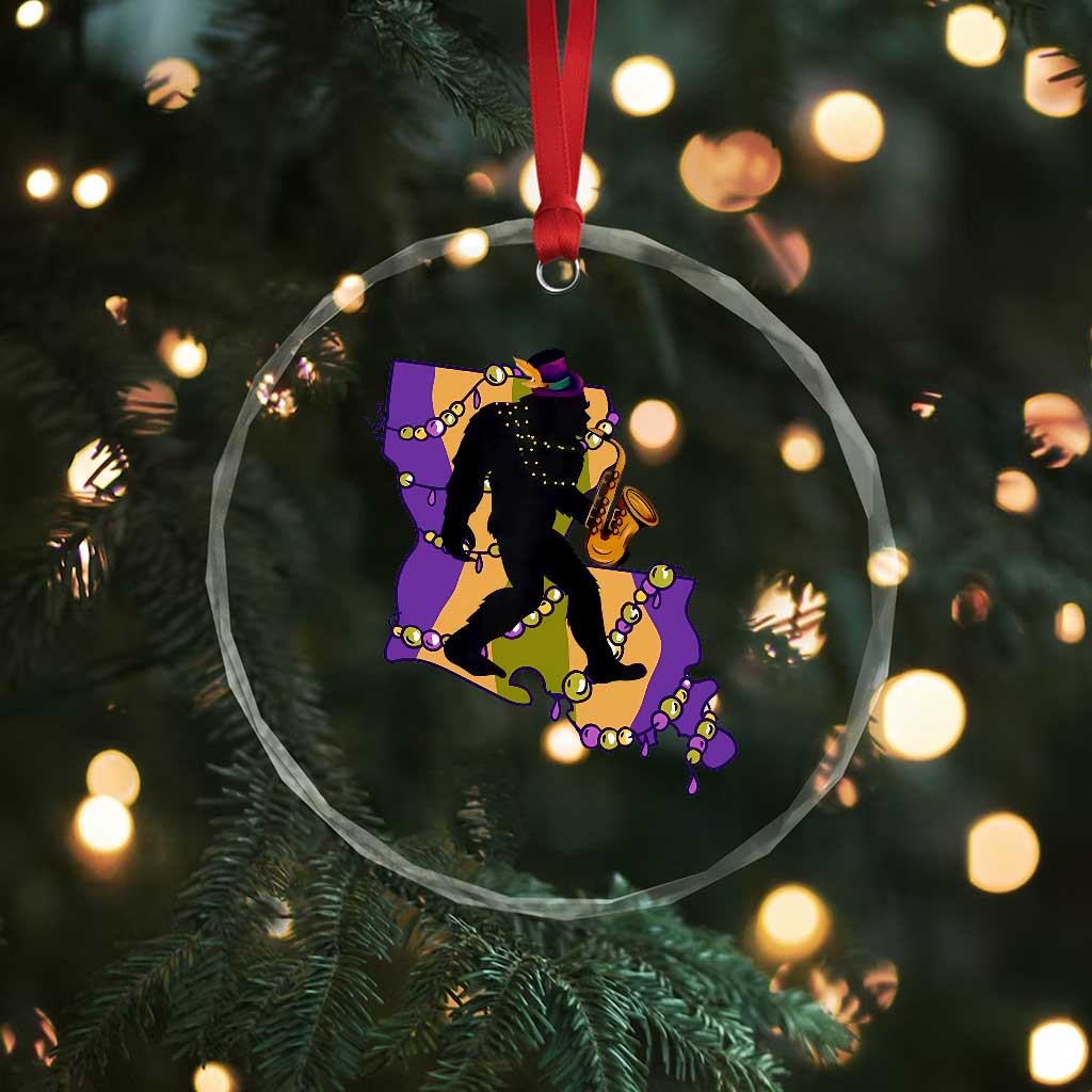 Funny Bigfoot Mardi Gras Louisiana Map Jazz Music Crystal Glass Ornament TS11 Print Your Wear
