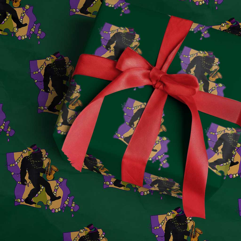 Funny Bigfoot Mardi Gras Louisiana Map Jazz Music Wrapping Paper Roll TS11 Green Print Your Wear