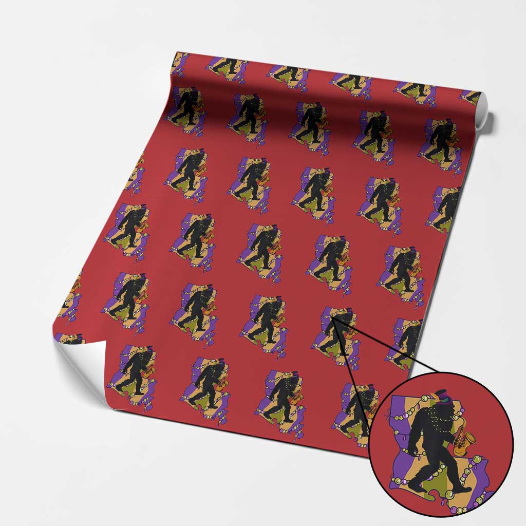 Funny Bigfoot Mardi Gras Louisiana Map Jazz Music Wrapping Paper Roll TS11 Red Print Your Wear