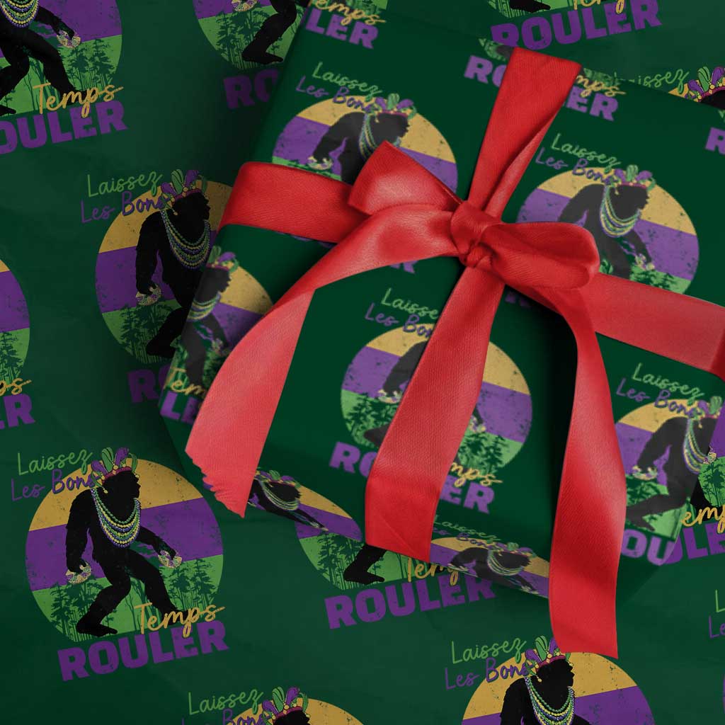 Funny Bigfoot Mardi Gras Wrapping Paper Roll Laissez Les Bons Temps Rouler Bald Cypress TS11 Green Print Your Wear