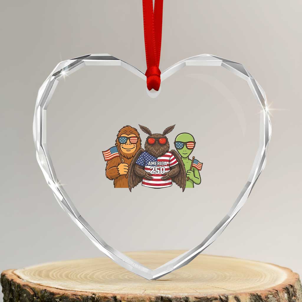 Funny Bigfoot Mothman Alien Heart Crystal Glass Ornament USA 250th Anniversary TS12 Transparent Glass 3'' Heart Print Your Wear